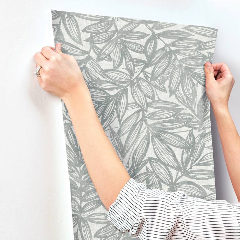 A-Street Prints Rhythmic Grey Leaf Wallpaper