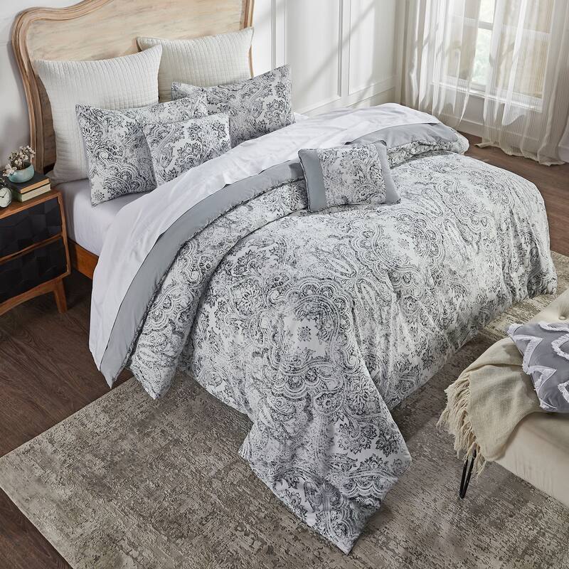 Better Trends Alice Collection 6-Piece Microfiber Comforter Set in Elegant Gray - Soft, Cozy & Machine Washable
