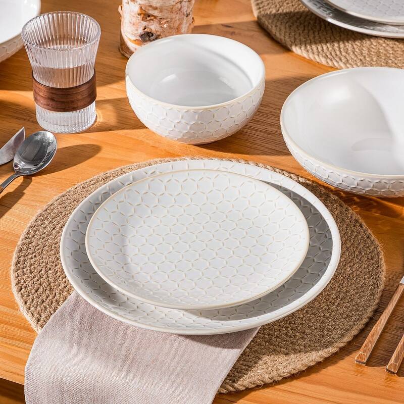 MALACASA LYDIA Embossed Stoneware 16-Piece Dinnerware Set