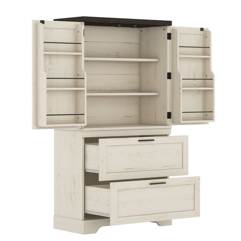 Modern Farmhouse Style Wooden Cabinet with Sturdy Frame with Inside Door Storage Divider with Drawers