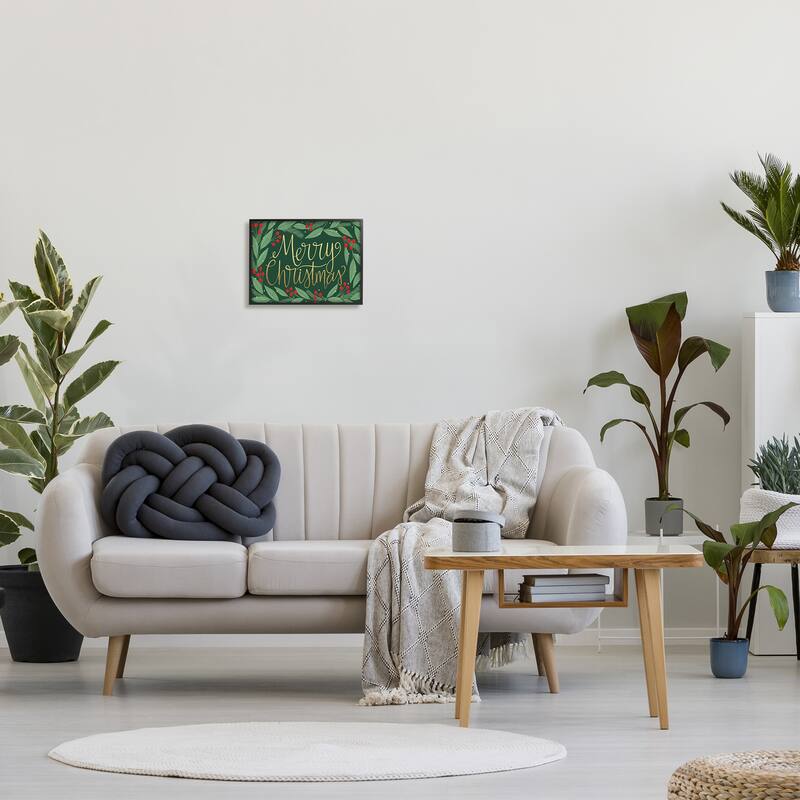 Stupell Merry Christmas Festive Sentiment Chic Holiday Holly Framed Wall Art - Green