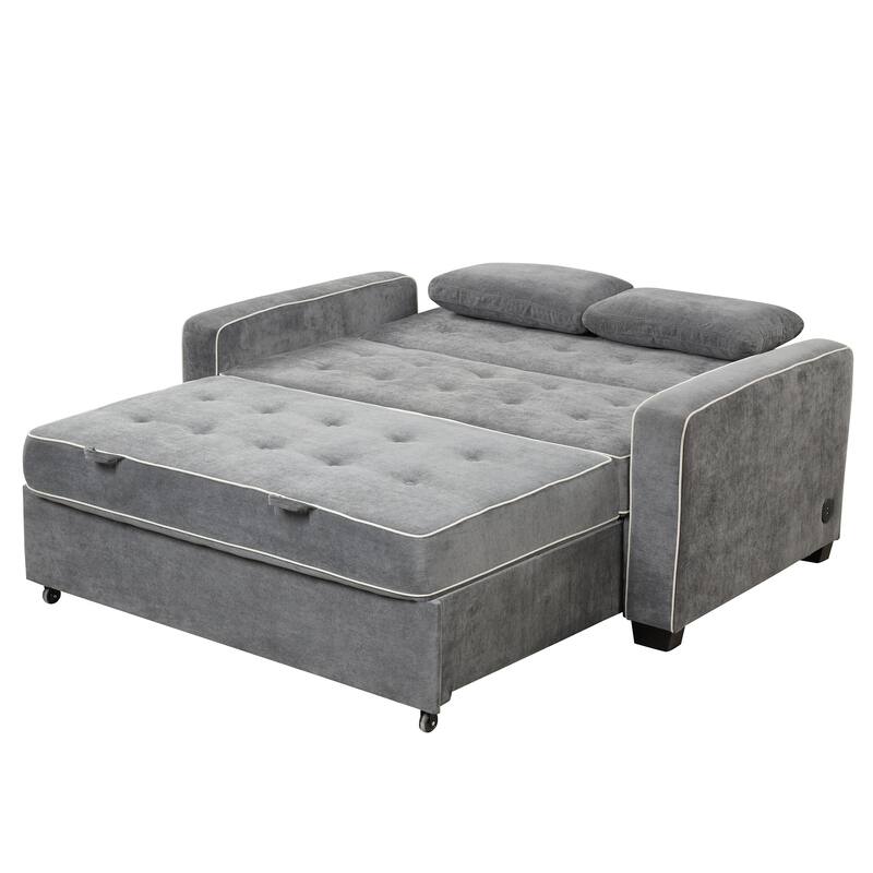 Pull Out Sleeper Bed, Sofa Bed Couch with USB Charging Port, Lounge Loveseat Sofa Daybed with Adjustable Backrest