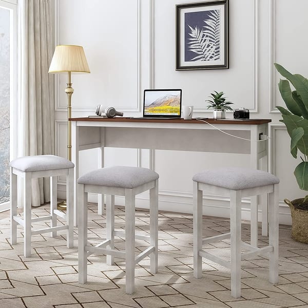 Merax 4 Pieces Counter Height Table Set with 3 Stools - Cherry+White ...