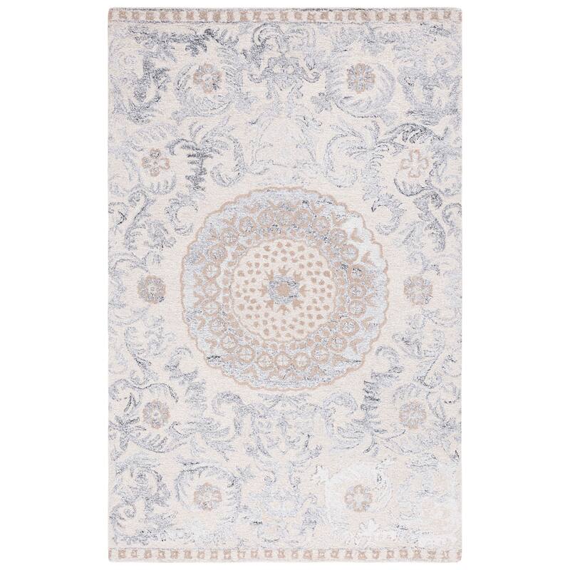 SAFAVIEH Handmade Marquee Wolfhilde Medallion Wool Rug - 6' Square - Beige/Grey