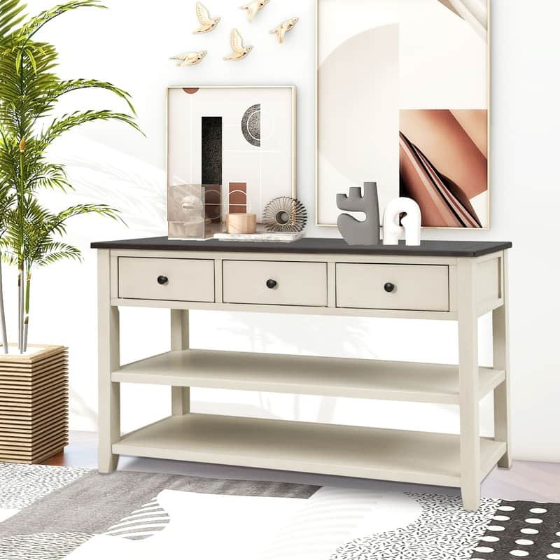 50 "inch retro modern design narrow sofa table with pine solid wood frame