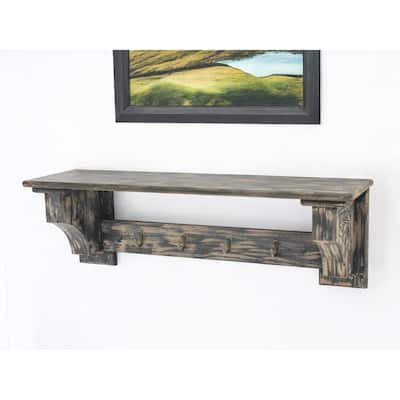 HomeRoots 30" Black Distressed Wood Four Hook Wall Mounted Hanging Coat Rack - 8" x 30" x 9.75"