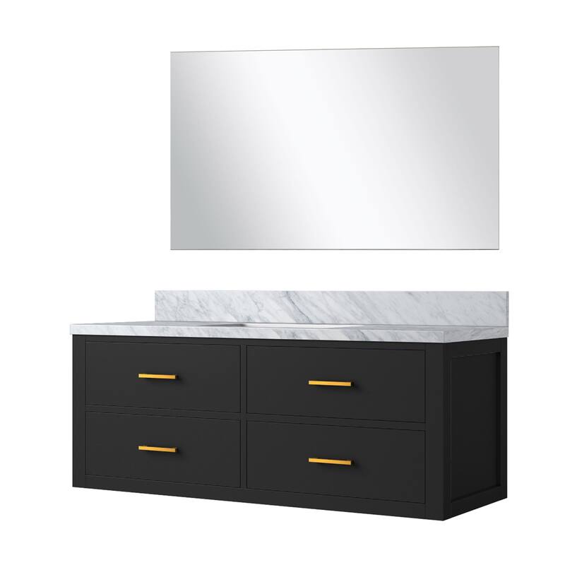 Castor Bath Vanity with Carrara Marble Top, Sink and Mirror