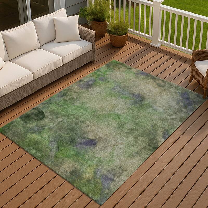 Machine Washable Indoor/ Outdoor Abstract Contemporary Chantille Rug - Green - 3' x 5'