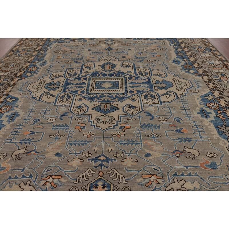 Oriental Oushak Turkish Large Rug Hand-Knotted Beige Wool Carpet - 10'1"x 14'0"