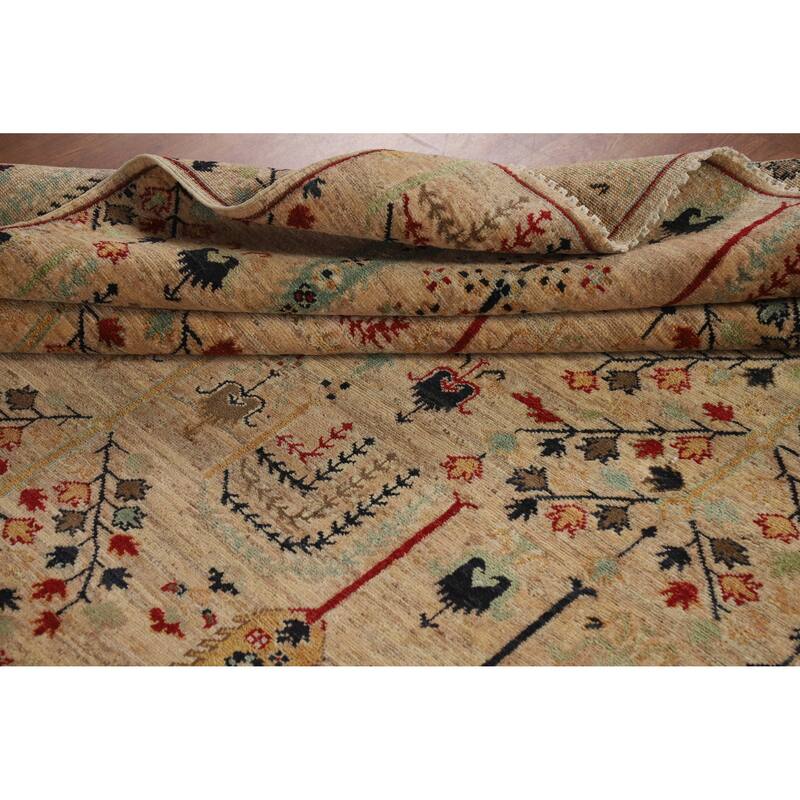 Hand Knotted Oriental 100% Wool Carpet Traditional All-Over Multi-Colored Ziegler Area Rug - 9' 8'' X 6' 3''