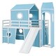 preview thumbnail 52 of 56, Castle Style Twin/Full Size Loft Bed with Slide and Ladder, Solid Wood Loft Bed Frame with Pink Tent and Tower, Playhouse Bed
