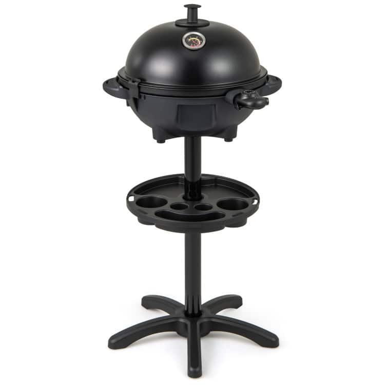 Black Metal Aluminum Electric BBQ Grill with 1200W Power Dual-Zone Cooking, Non-Stick Plate - 25" x 40"