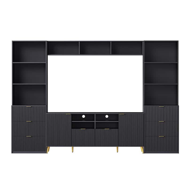Large Entertainment Wall Unit w/ Large Storage Wall Mounted TV Stand w/ Open Bookshelf Media Cabinet for TVs Up to 70"