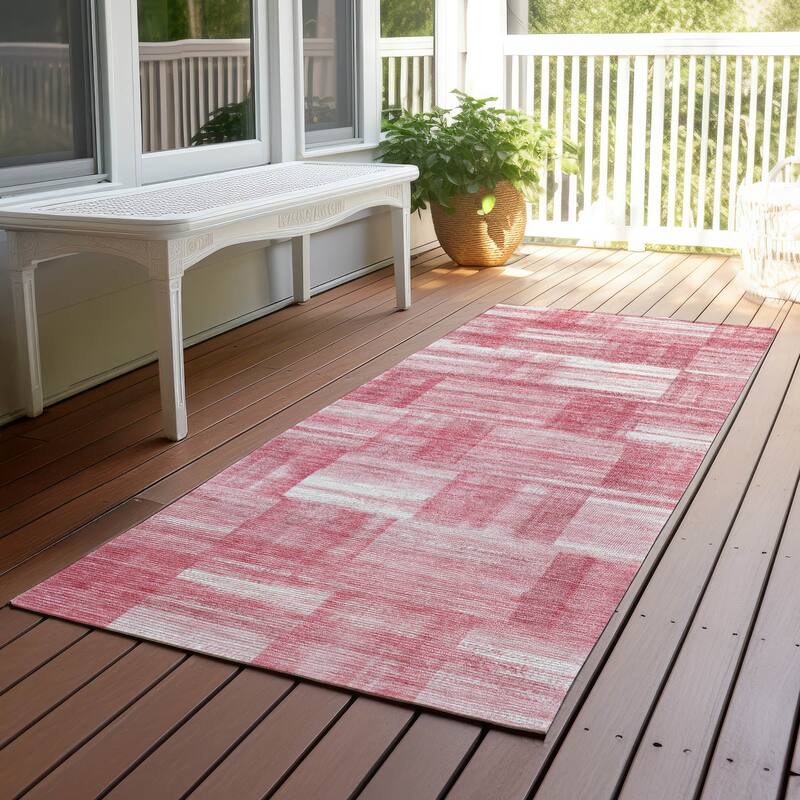 Machine Washable Indoor/ Outdoor Solid Hatches Chantille Rug - Pink - 2'3" x 7'6"