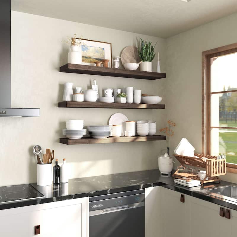 Wallniture Bois Wood Board 48" Long, 10'' Deep, 2" Thick, Hidden Bracket Shelf for Wall, Kitchen Shelf, Special Walnut, 1Pc