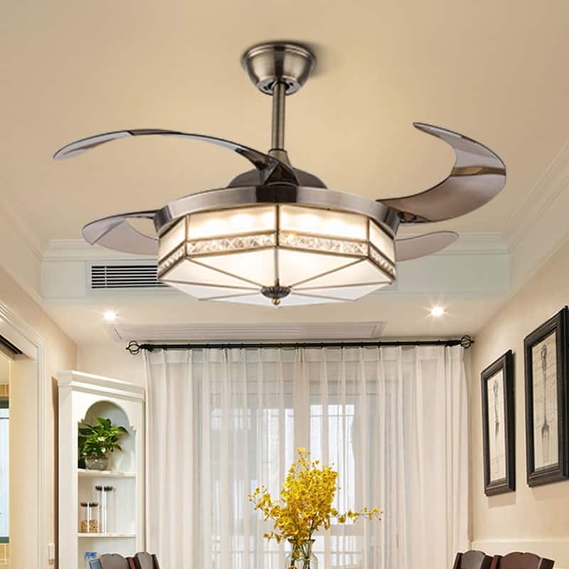 42'' 4 Retractable Blades Tiffany Style LED Ceiling Fan with Remote - 42 inches - 42 inches - Copper Gold