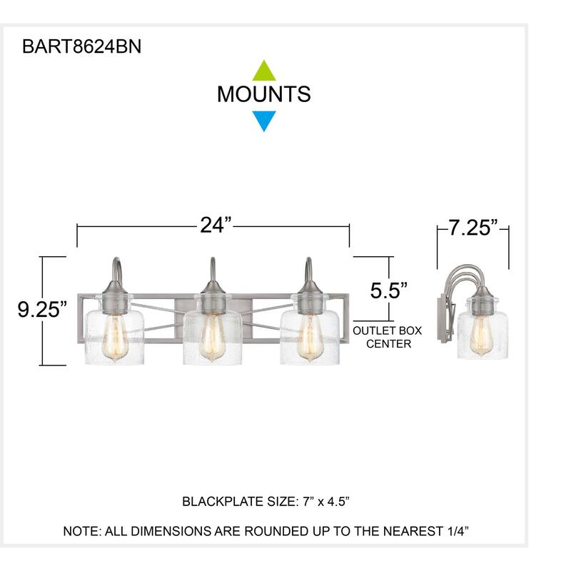 Bartley 3-Light Brushed Nickel Vanity Light