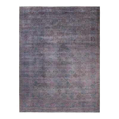 Overton Hand Knotted Wool Vintage Inspired Modern Contemporary Overdyed Gray Area Rug - 9' 1" x 11' 9"