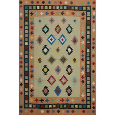 Hand Woven Oriental 100% Wool Carpet Southwestern Modern Green Kilim Area Rug - 10' 7'' X 8' 8''