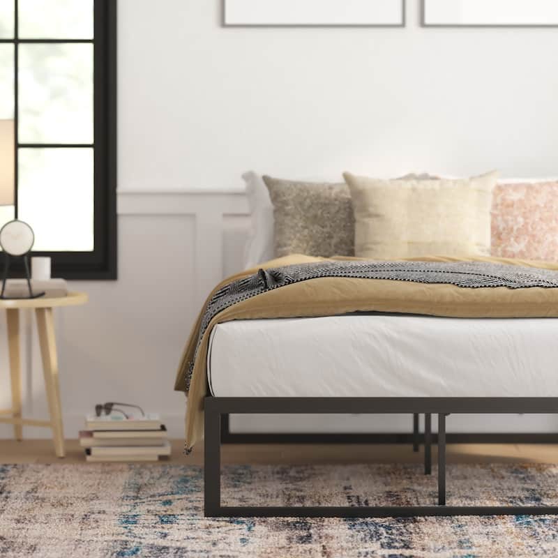 14" Metal Platform Bed Frame with Steel Slat Supports-No Foundation Needed