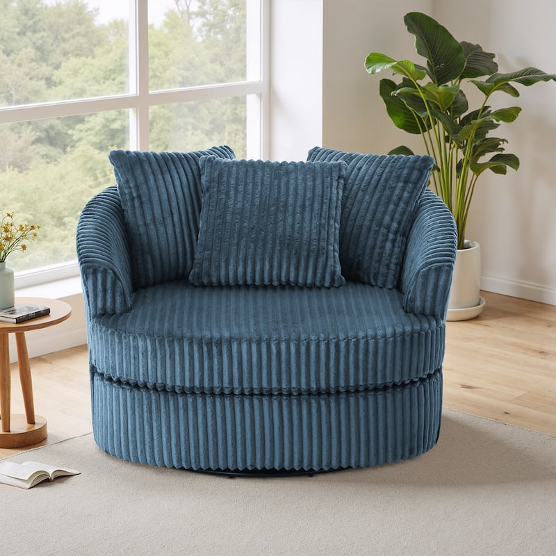 UIXE Oversize 43" Plush Corduroy Swivel Barrel Chair Comfy Accent Chair For Living Room