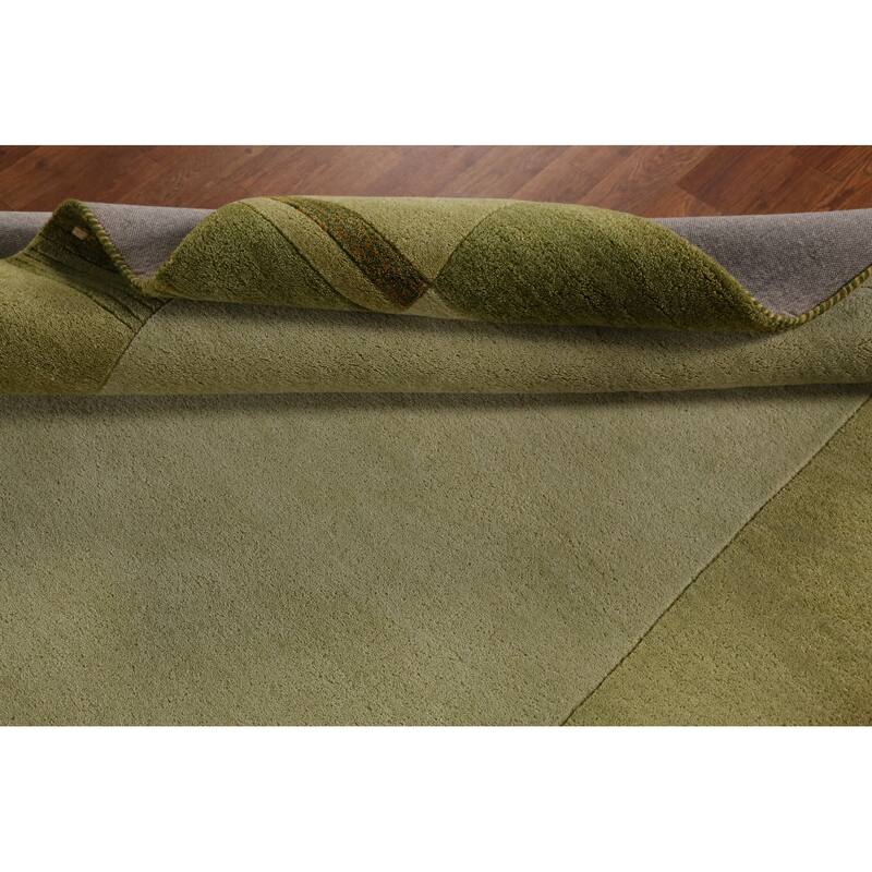 Green Gabbeh Indian Area Rug Geometric Handmade Wool Carpet - 5'3" x 7'7"