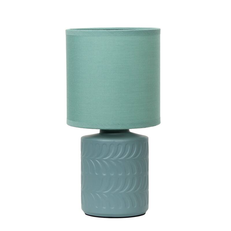 Floral Textured Ceramic Table Lamp with Drum Shade - 10" - Seafoam Green