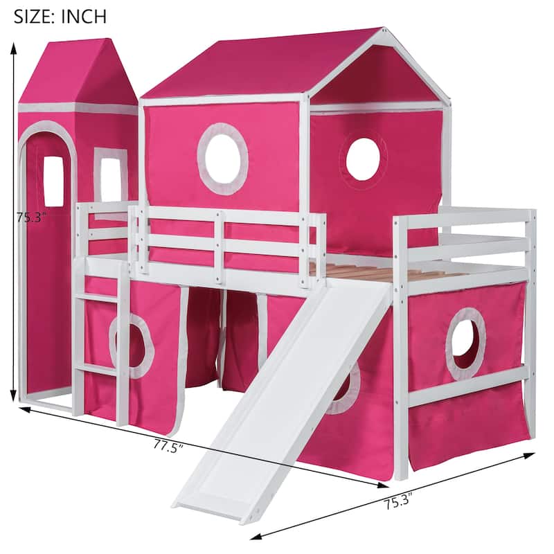 Loft Bed with Slide Tent and Tower