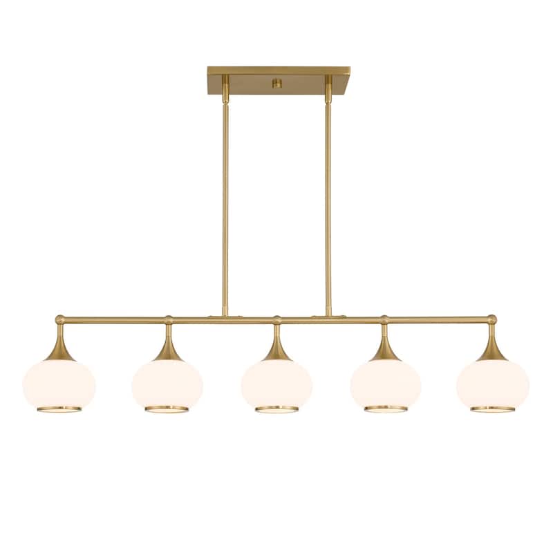 Acroma 5-light Modern Linear Chandelier with Opal Glass Globe Shade Kitchen Island Light