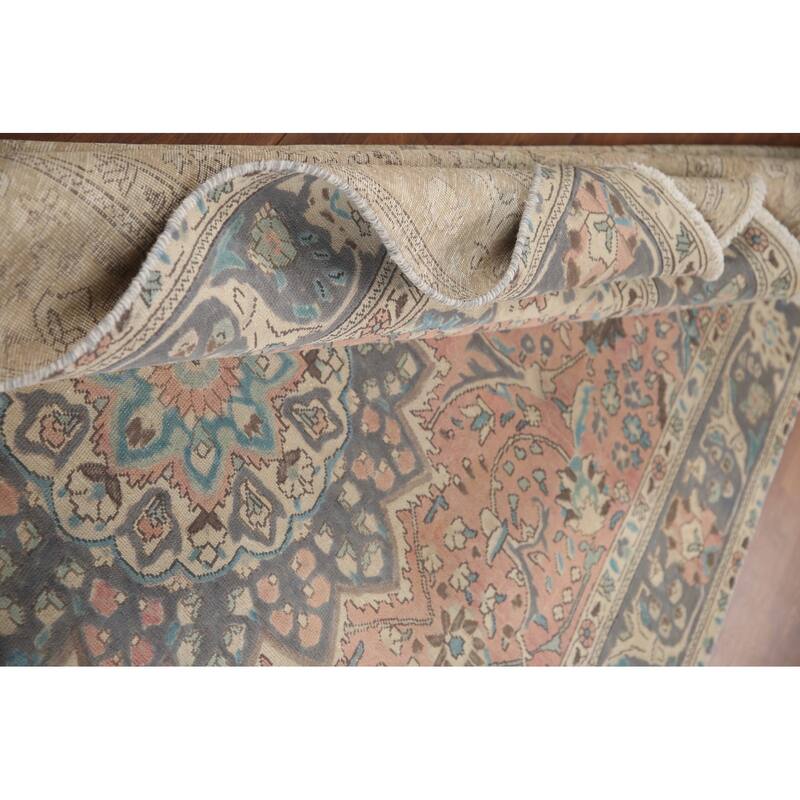 Hand Knotted Oriental 100% Wool Carpet Traditional Floral Pink Tabriz Area Rug - 9' 5'' X 6' 4''