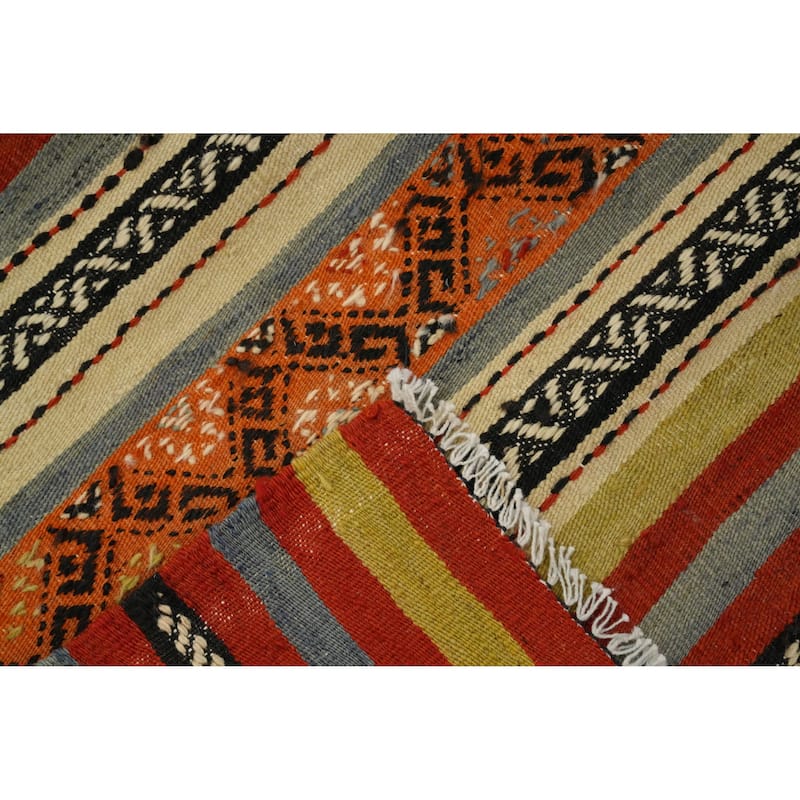 Hand Woven Oriental 100% Wool Carpet Southwestern Tribal Multi-Colored Kilim Area Rug - 8' 2'' X 5' 0''