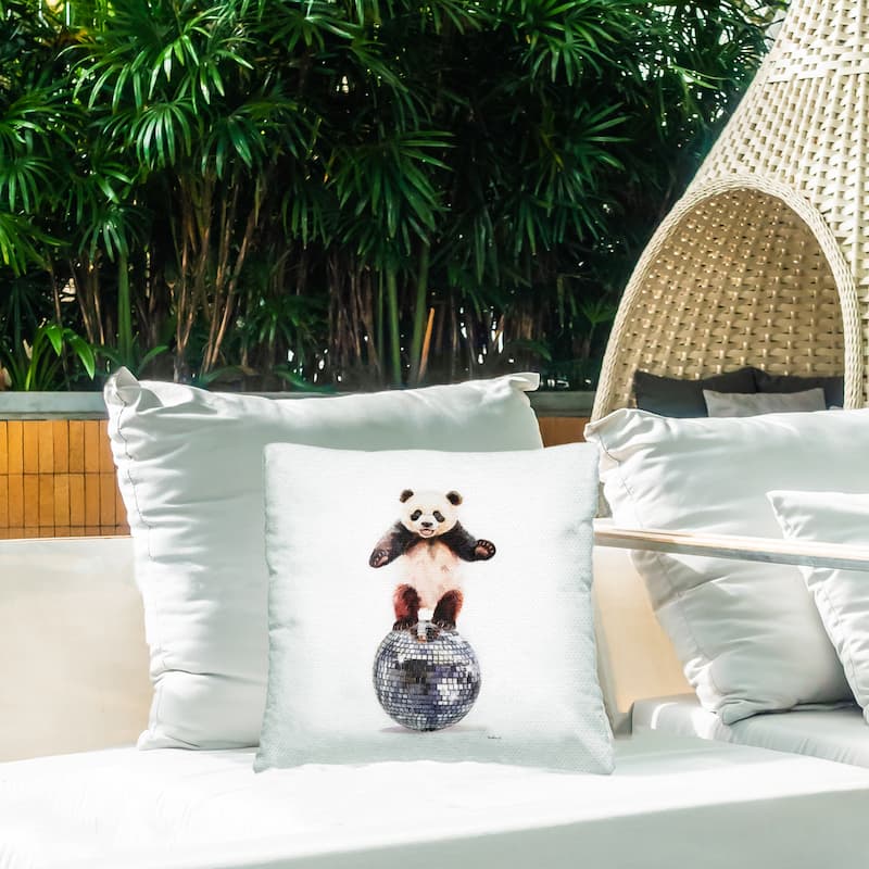 Stupell Panda Balancing on Disco Ball Printed Outdoor Throw Pillow Design by Amanda Greenwood