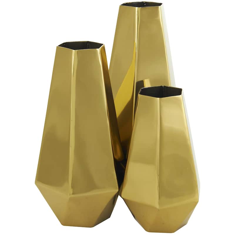 Stainless Steel Metal Geometric Hexagon Shaped Decorative Vase with Varying Heights - Set of 3 Gold - Roche River Decor