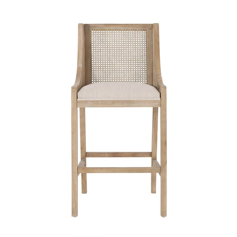 French Country Breck Upholstered Barstools with Cane Backrest (Set of 2) - 30-inch Seat Height by Christopher Knight Home