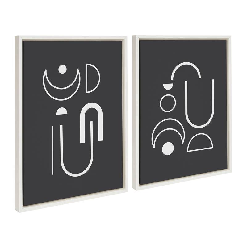Kate and Laurel Sylvie Playful Modernized Shapes Black and White 1 and 2 Framed Canvas Art Set by The Creative Bunch Studio