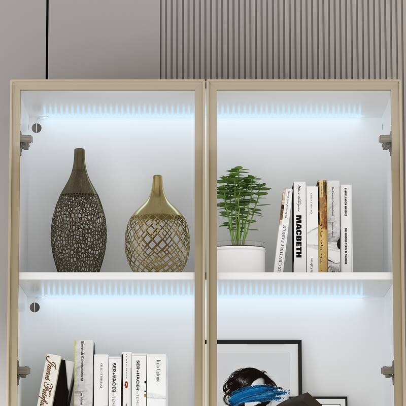 Tall Modular Display Storage Cabinet Bookcase w/Light Home Office