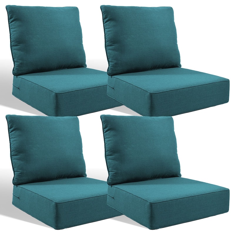 Pocassy 24x24x6 Inch Thick Cushions Pillows Set Indoor Outdoor Deep Seat Water & Fade Resistant - Peacocka Green Cushion - 4 Set Seat & Back Cushion