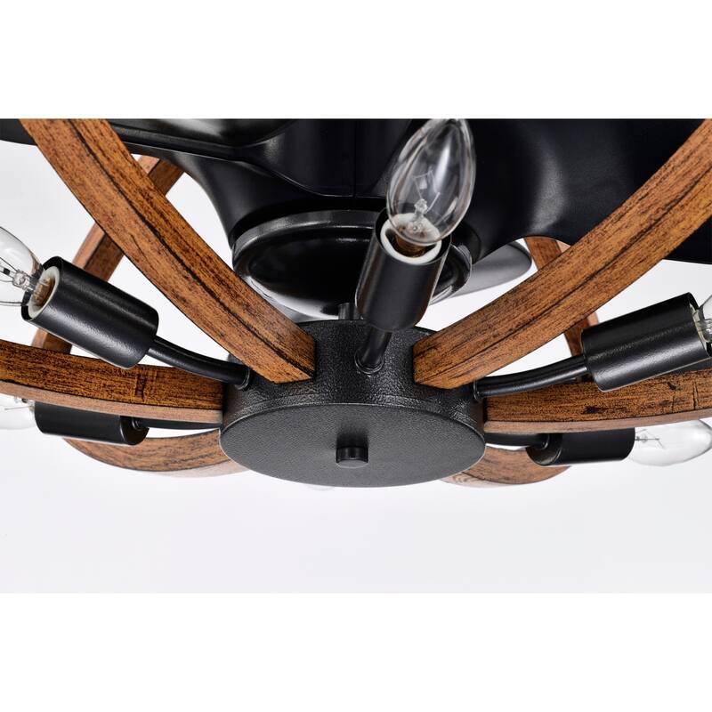 Dariin 29 Inch Matte Black Ring finish 6 Light, 3 Blade Ceiling Fandelier with Remote