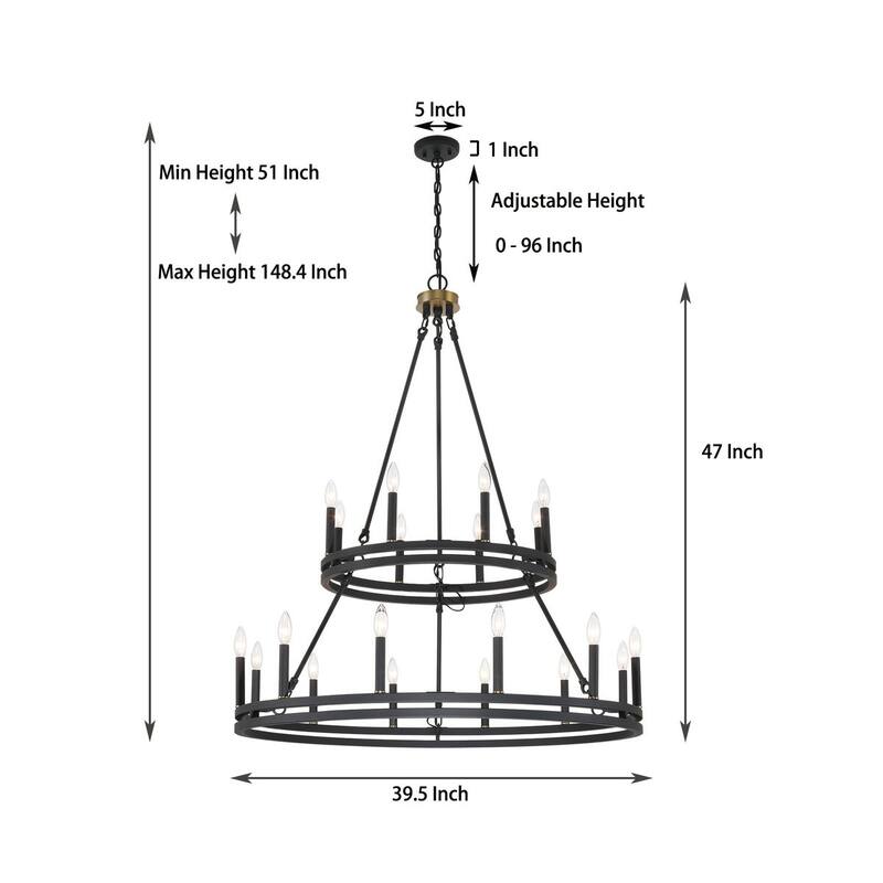 Acroma 20 - Light Living Room Steel Candle Style Wagon Wheel Chandelier - 39.5'' W x 39.5'' D x 47.5'' H