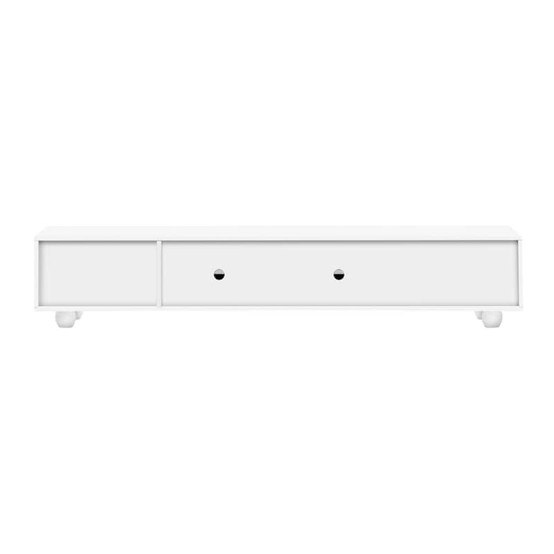 Modern Wood TV Stand with Glass Door, 2 Drawers and Wood Legs