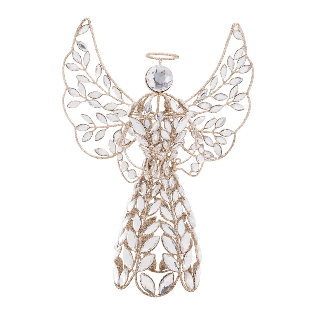 Metal Jeweled Angel Tree Topper with Decorative Accents, 13 inches - 9.5” x 6.5” x 13” (L x W x H)