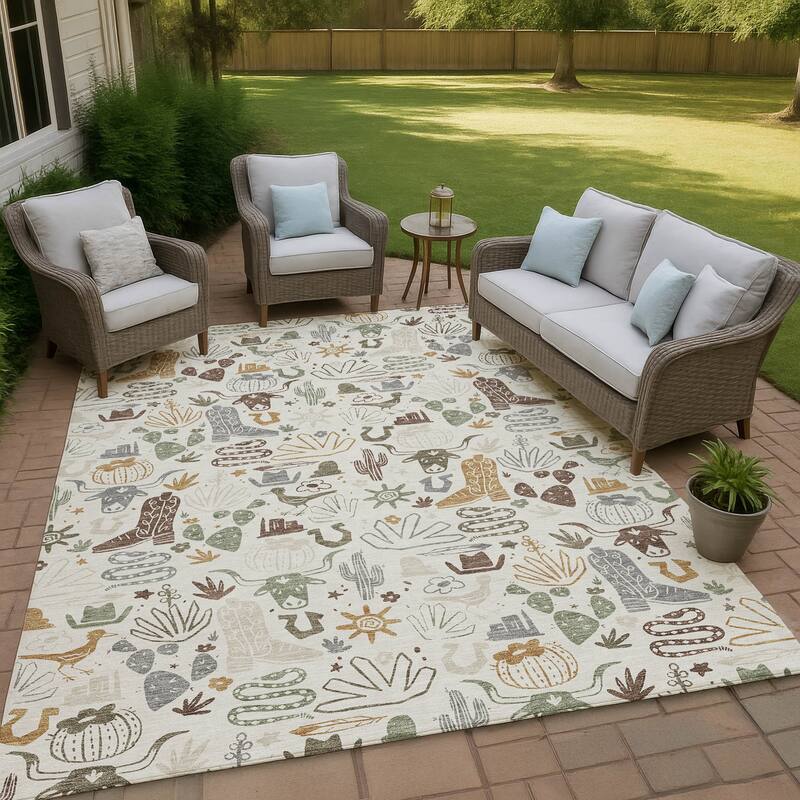 Machine Washable Indoor/ Outdoor Modern Ranch Chantille Rug - Ivory - 5' x 7'6"