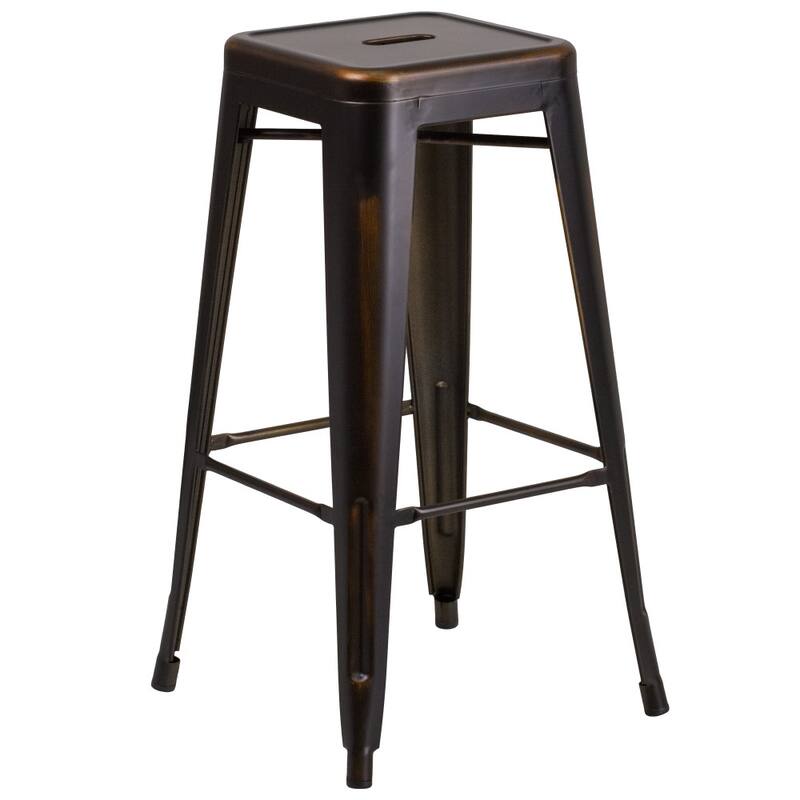30" High Backless Distressed Metal Indoor-Outdoor Barstool - Patio Chair