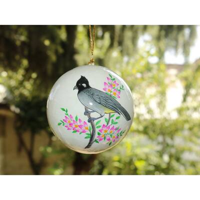 Handmade Christmas Ornaments Hand Painted by Artisan on Recycled Paper - Bird 3 - One Size