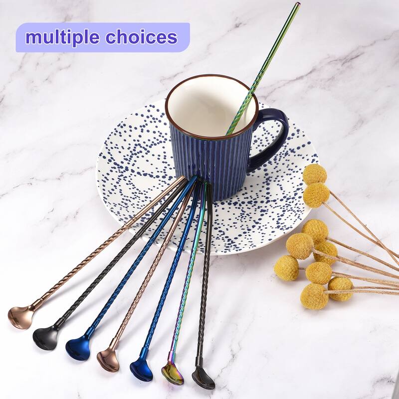 12Pcs 8.6" Stainless Steel Spoon Straws Reusable Twist Handle Spoon