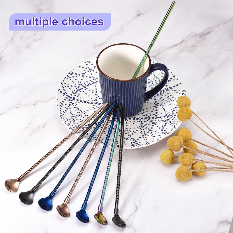 4Pcs 8.6" Stainless Steel Spoon Straws Reusable Twist Handle Spoon