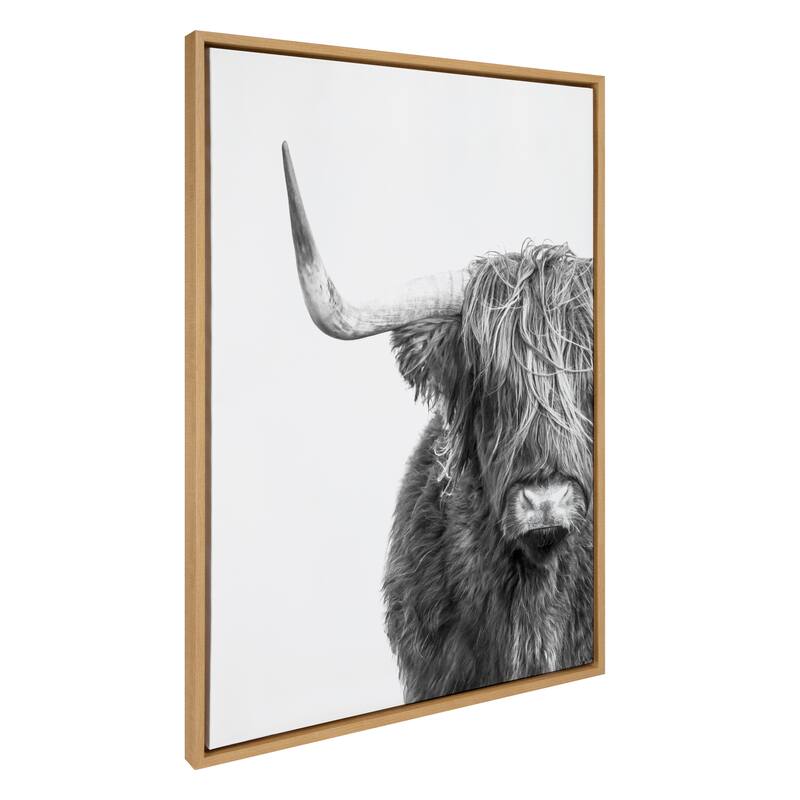 Kate and Laurel Sylvie BW Highland Cow 1 Framed Canvas by Amy Peterson - 28x38 - Natural