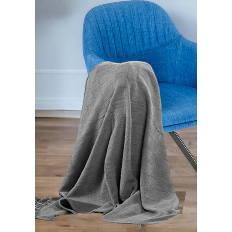 50" X 60" Gray Woven Cotton Throw Blanket with Fringe - Throw