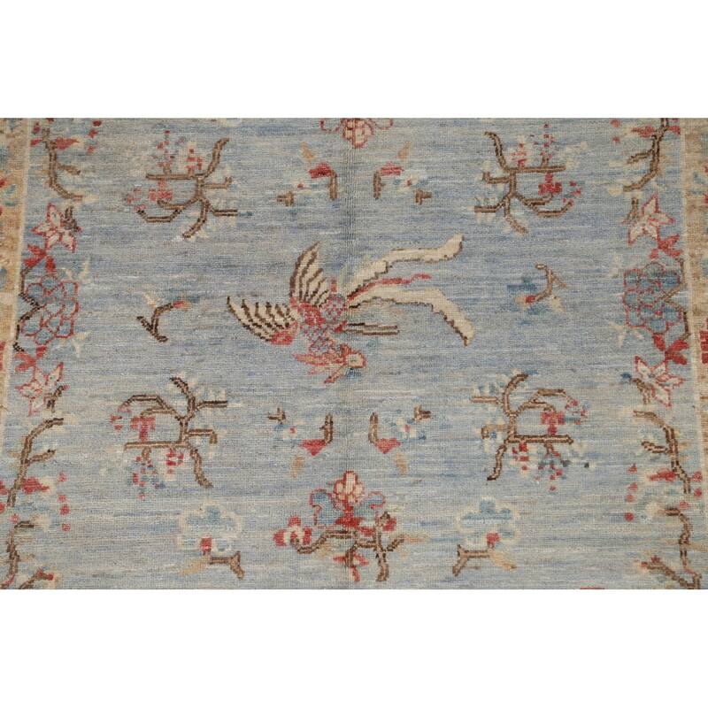 Hand Knotted Oriental 100% Wool Carpet Transitional Floral Navy Blue & Blues Oushak Area Rug - 6' 11'' X 4' 11''