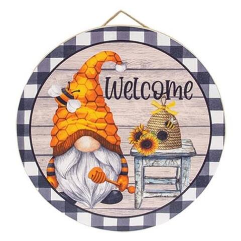 Honeybee Gnome Hanging Round Sign - 11.75" Dia. x .5" Dp.